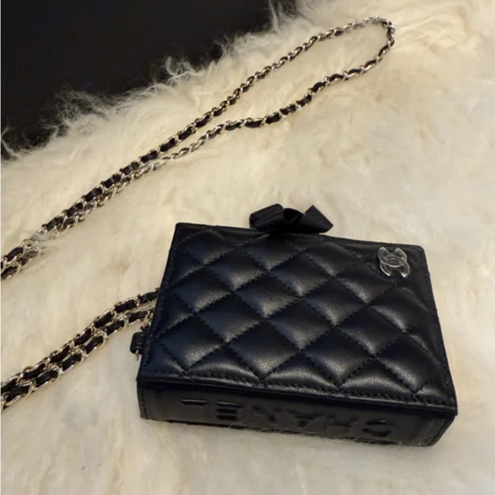 CHANEL Authentic BOOK BLACK LAMB LEATHER CROSSBODY BAG so cute …